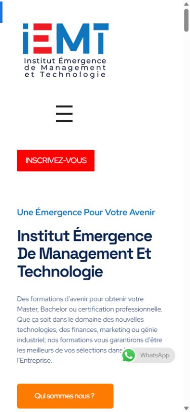 Capture réelle de l’accueil IEMT sur mobile, réalisée le 12 octobre 2026