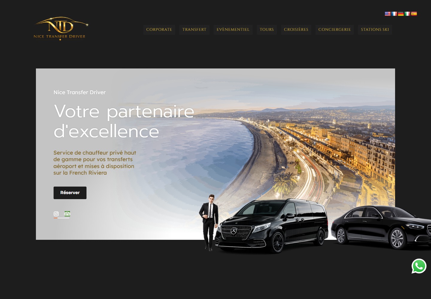 Capture réelle de la page d’accueil de Nice Transfer Driver sur ordinateur, le 10 octobre 2026